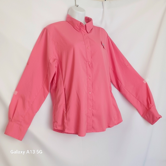 Columbia Women's Pink Vented Long Sleeve Button Down Fishing Shirt Sz L - Picture 13 of 13